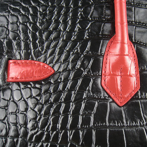 High Quality Fake Hermes Birkin 35CM Crocodile Veins Leather Bag Black/Red 6089